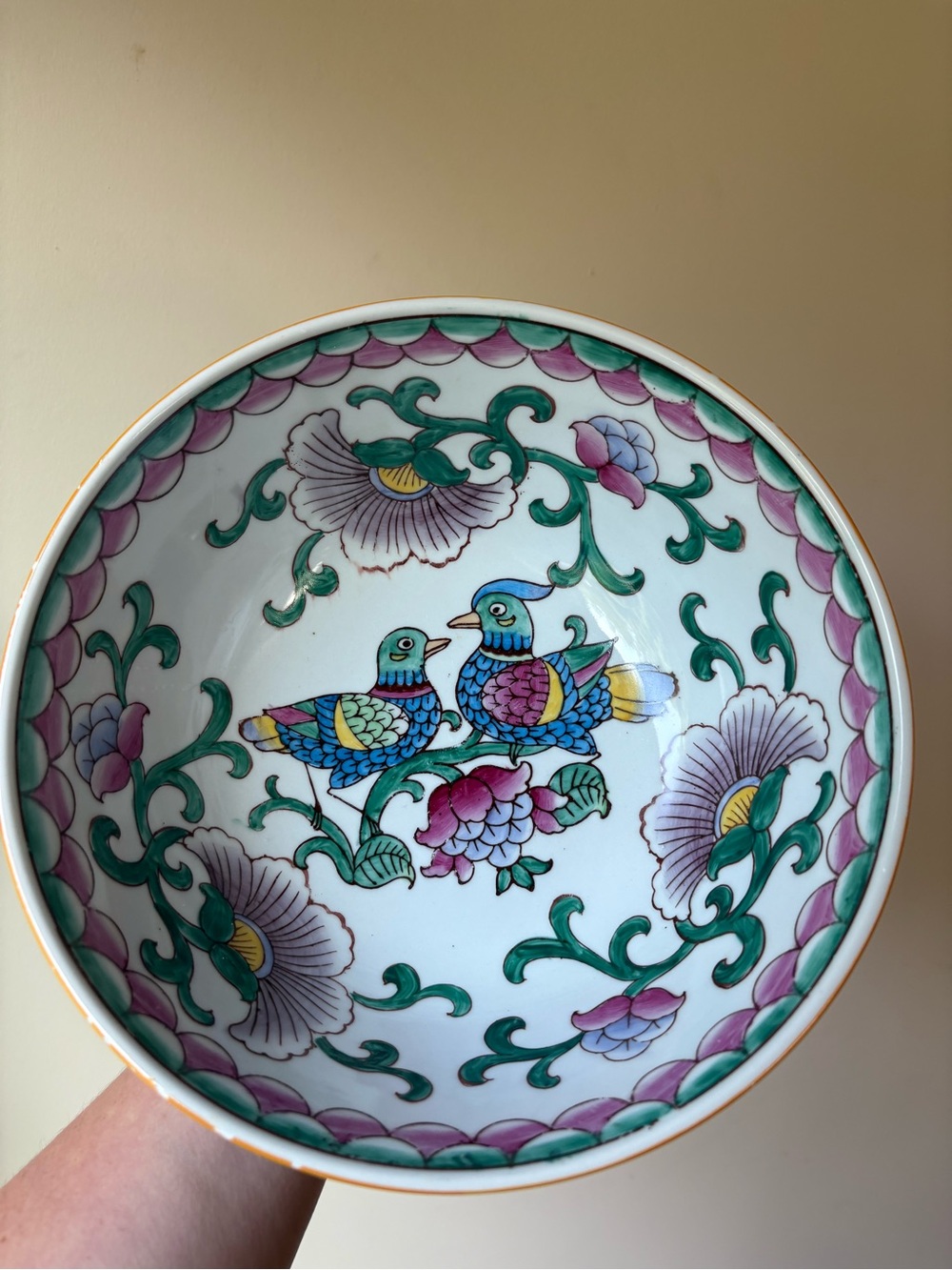 Hand-Painted Chinoiserie Bird Bowl